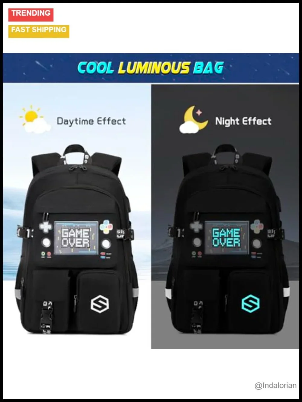 Luminous Boys Backpack Set with USB Port, Lunch Bag & Pencil Case for School